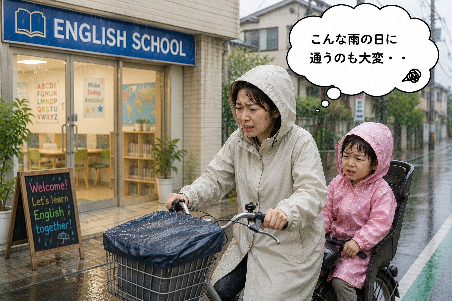 英語教室レプトン　雨の日は通うのも大変